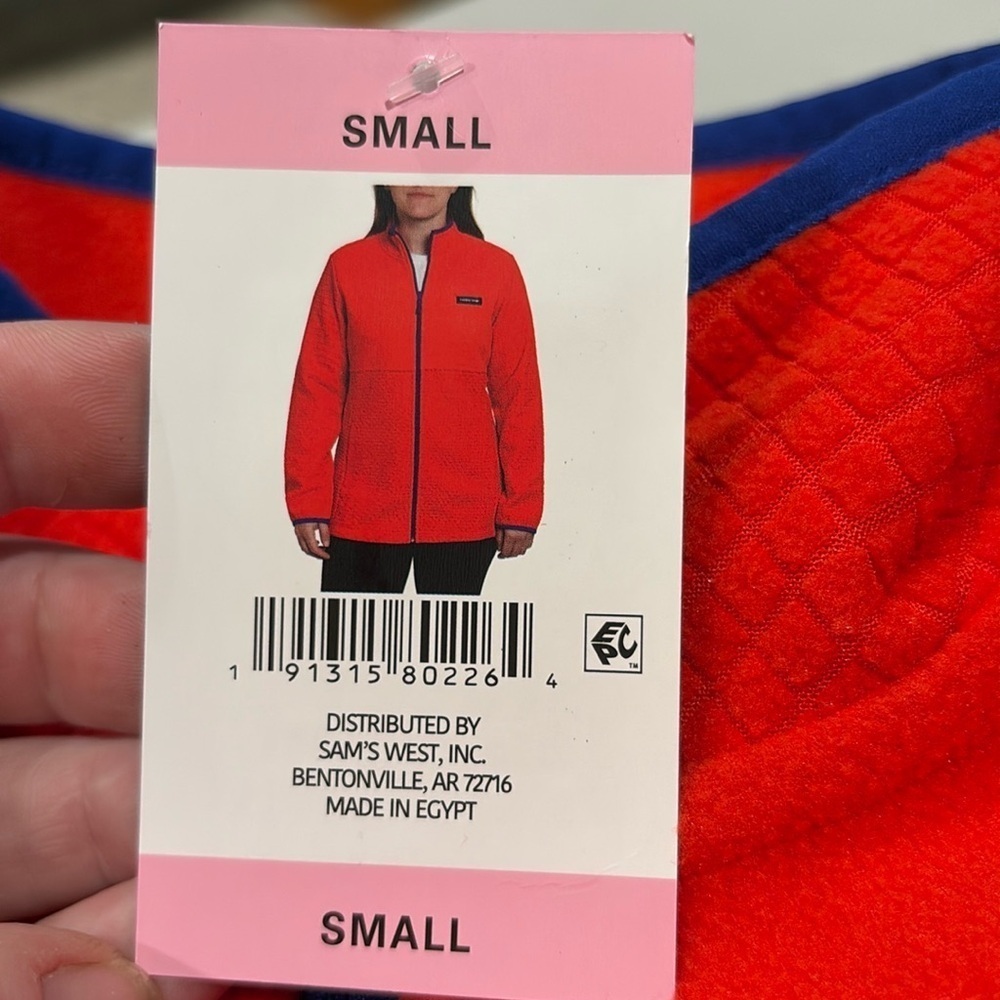 Lands' End - ladies grid Fleece Zip Up Jacket. Size Small. NWT. Orange - Picture 11 of 16